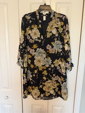 H&M Navy Floral Tunic Dress with Yellow and Pale Blue Blooms